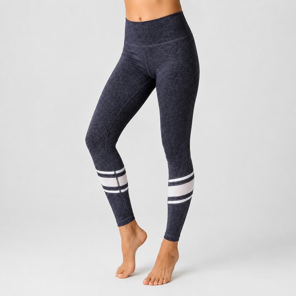 ZYIA Active Navy Mesh Stripe High Rise 7/8 Leggings S Retro Sport Athleisure